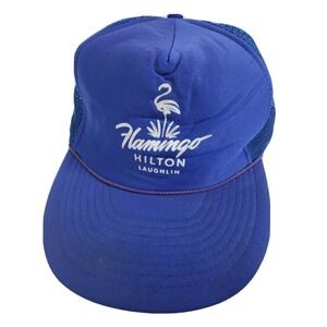 Vintage Flamingo Hilton Hotel Laughlin Blue Snapback Rope Trucker Hat Nissin